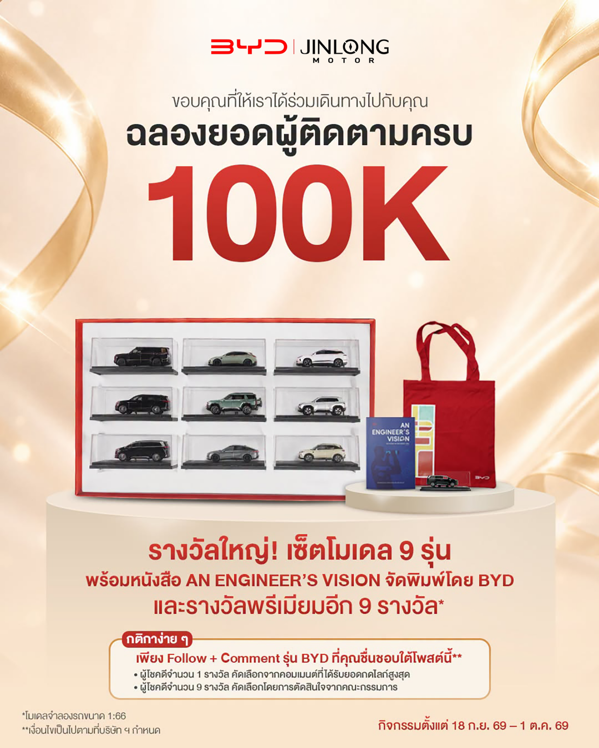 ร่วมกิจกรรม ฉลอง 100,000 ผู้ติดตาม เพื่อลุ้นรับสิทธิ์ของรางวัลพิเศษจาก BYD